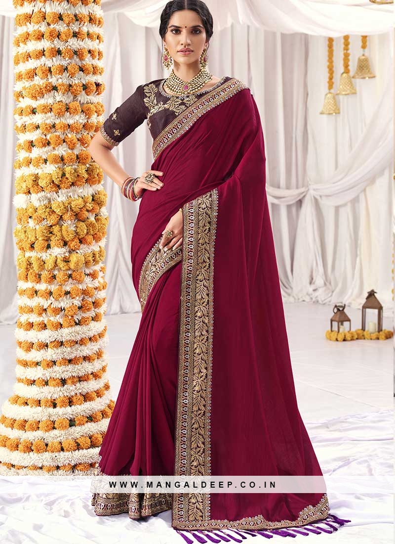 Maroon Color Vichitra Silk Party Wear Saree