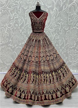 Maroon Color Zari Work Lehenga For Bride