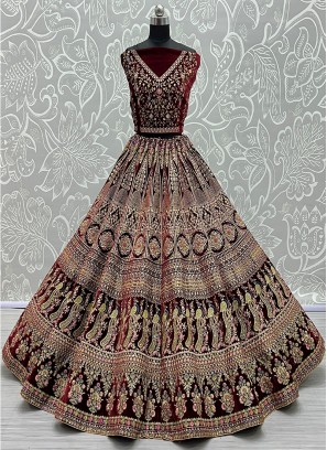 Maroon Color Zari Work Lehenga For Bride