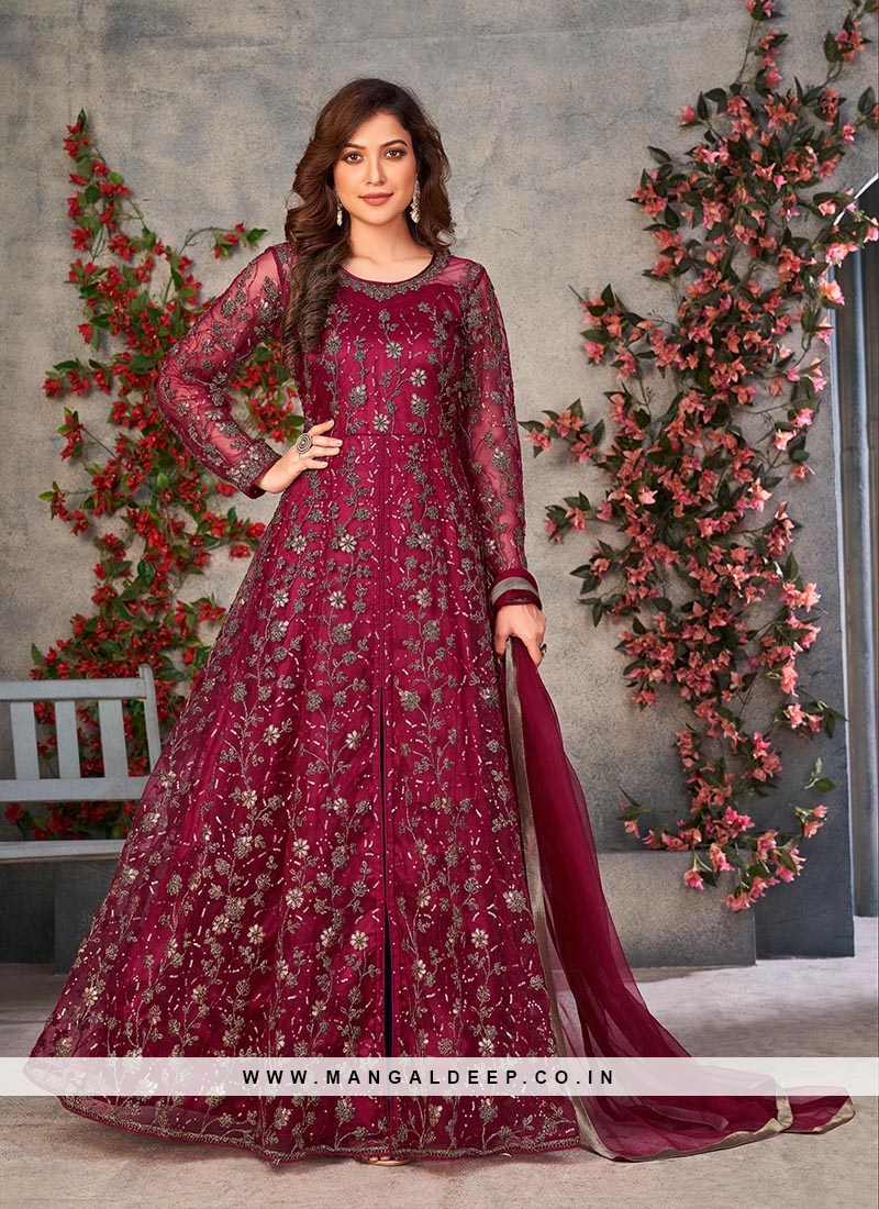 Karwa Special Hot Red Georgette Sequence Work Palazo Suit