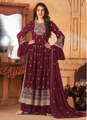 Maroon Embroidered Ceremonial Salwar Kameez