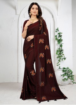 Maroon Embroidered Designer Traditional Saree