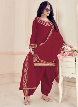 Maroon Embroidered Festival Designer Patila Salwar Suit