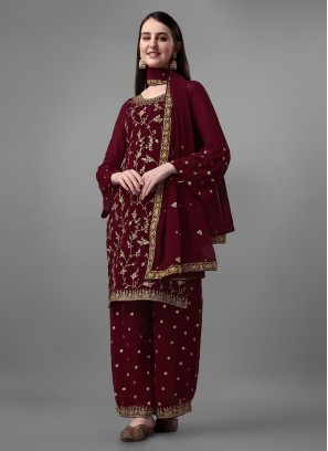 Maroon Embroidered Trendy Salwar Kameez