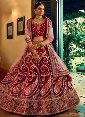 Maroon Embroidered Wedding A Line Lehenga Choli