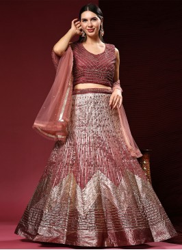 Maroon Engagement Organza Lehenga Choli