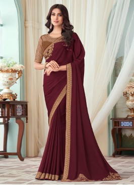 Maroon Engagement Silk Saree