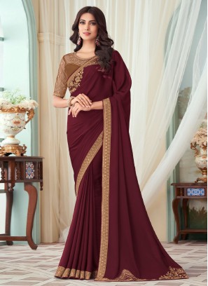 Maroon Engagement Silk Saree