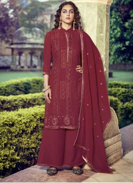 Maroon Faux Georgette Festival Designer Pakistani Suit