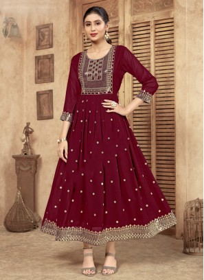 Maroon Faux Georgette Party Wear Kurti