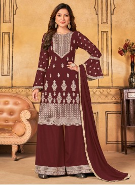 Maroon Faux Georgette Trendy Salwar Kameez