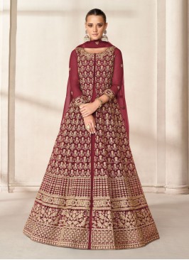 Maroon Festival Floor Length Salwar Kameez