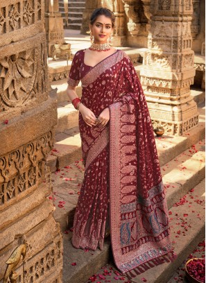 Maroon Festival Silk Traditional Saree