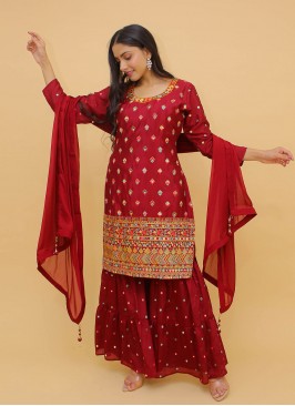 Maroon Foil Print Festival Designer Salwar Suit