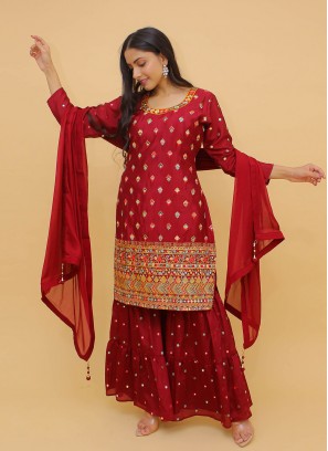 Maroon Foil Print Festival Designer Salwar Suit