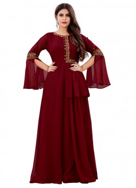 Maroon Georgette Embroidered Readymade Gown