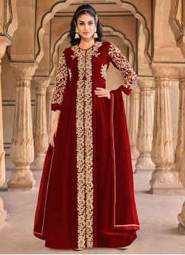 Maroon Georgette Embroidered Trendy Salwar Kameez