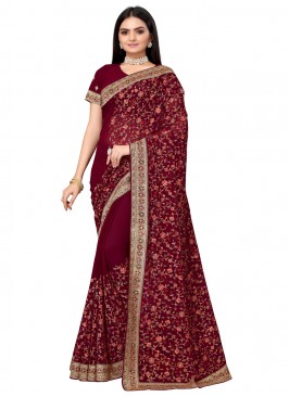 Maroon Georgette Engagement Classic Saree