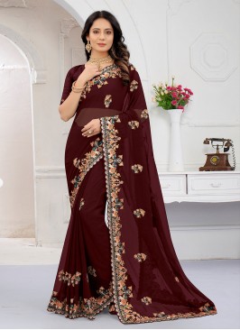 Maroon Georgette Wedding Traditional Designer Saree