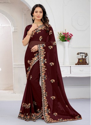 Maroon Georgette Wedding Traditional Designer Saree