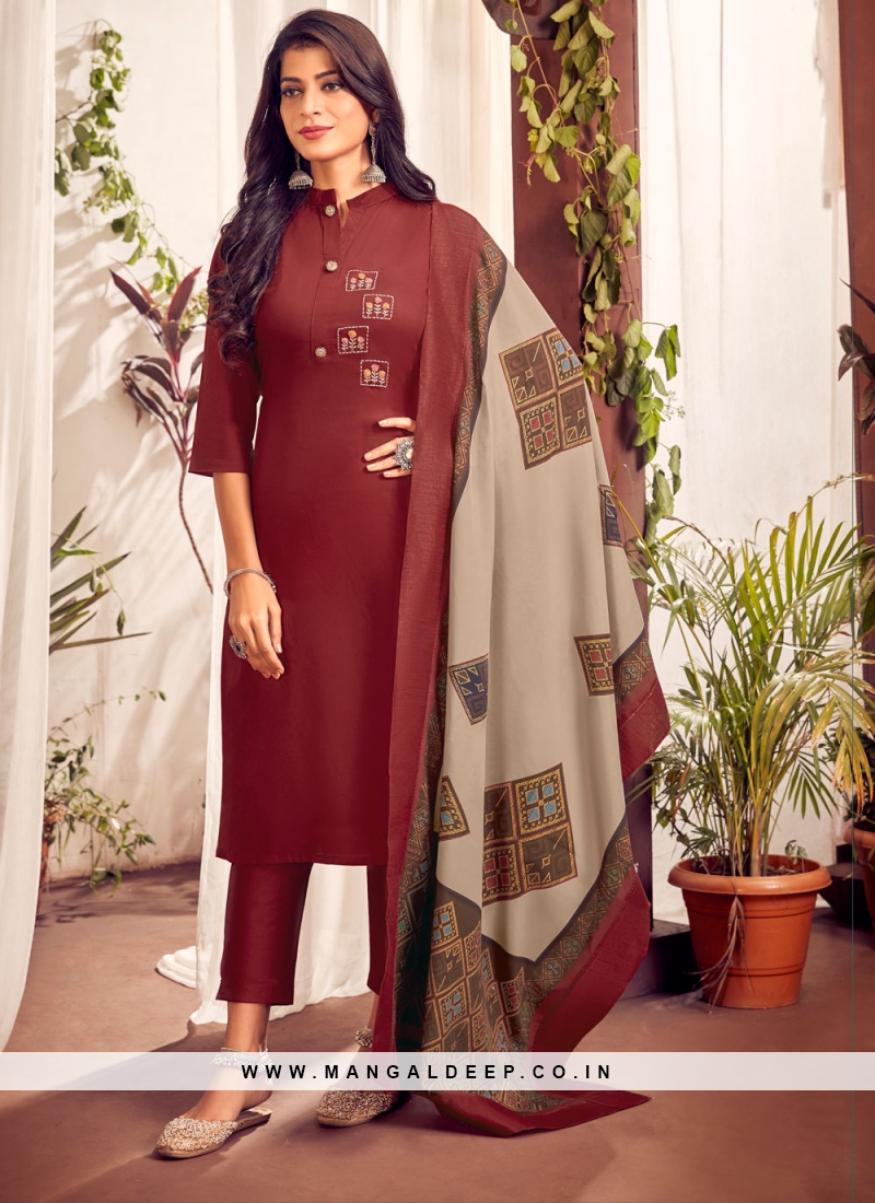 Maroon Handwork Pant Style Suit