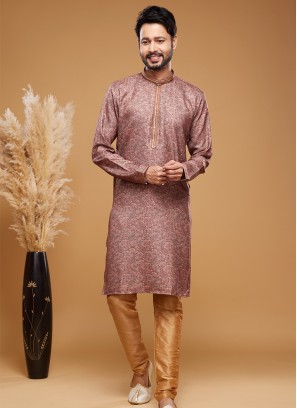 Maroon Majesty: Digital Art Silk Straight Kurta Pajama Set.