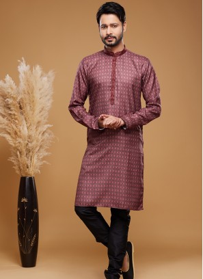 Maroon Majesty: Digital Print Straight Kurta Pajama Set.