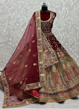 Maroon Mirror Bridal A Line Lehenga Choli