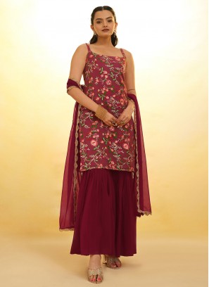 Maroon Net Festival Trendy Salwar Kameez