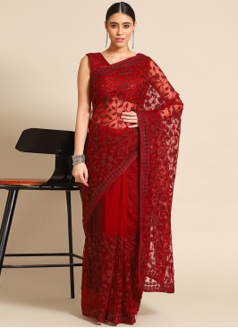 Maroon Net Reception Designer Saree