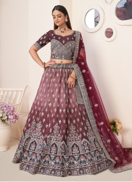 Maroon Net Sangeet Designer Lehenga Choli