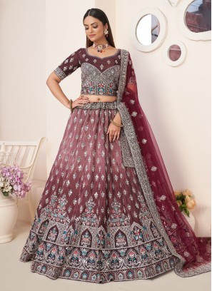 Maroon Net Sangeet Designer Lehenga Choli