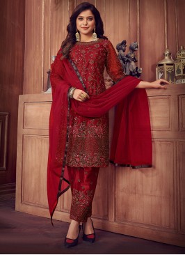 Maroon Net Sequins Designer Salwar Suit