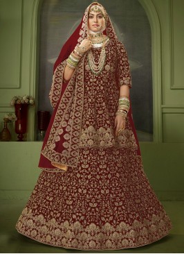 Maroon Patch Border Engagement Lehenga Choli