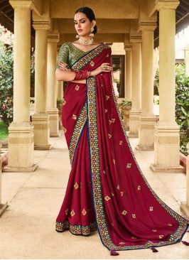 Maroon Patch Border Silk Classic Designer Saree