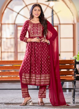 Maroon Printed Festival Designer Salwar Suit