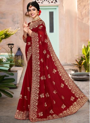 Maroon Sangeet Contemporary Style Saree