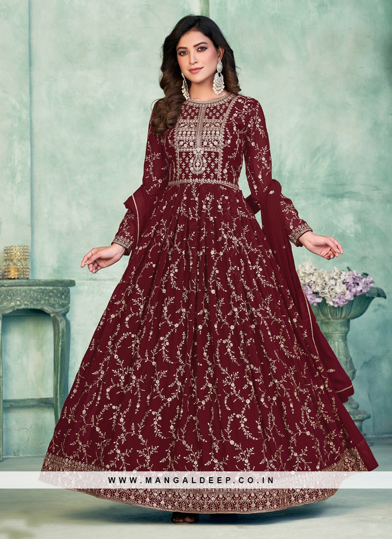 Ethnic And Girlish Maroon Colour Party Wear Gown For Trendy Girl - KSM  PRINTS - 4062485