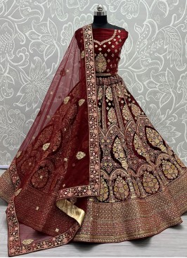 Maroon Sangeet Velvet Trendy Lehenga Choli