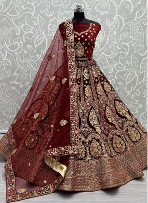 Maroon Sangeet Velvet Trendy Lehenga Choli