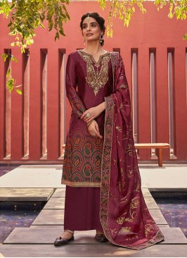 Maroon Satin Latest Salwar Suit