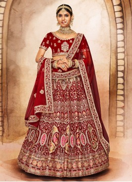 Maroon Sequins Bridal A Line Lehenga Choli
