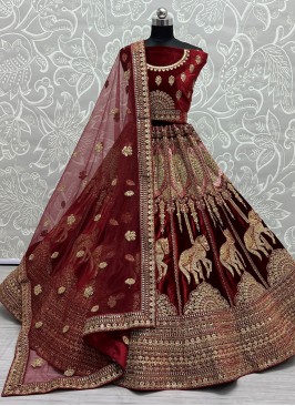 Maroon Sequins Velvet Lehenga Choli