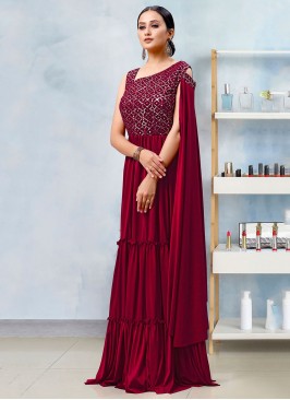 Maroon Sequins Wedding Designer Gown