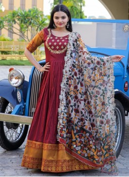 Maroon Silk Floor Length Gown