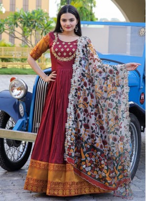 Maroon Silk Floor Length Gown