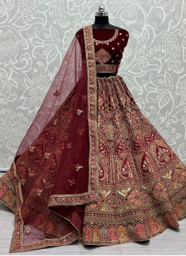 Maroon Thread Work A Line Lehenga Choli