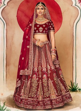 Maroon Velvet A Line Lehenga Choli