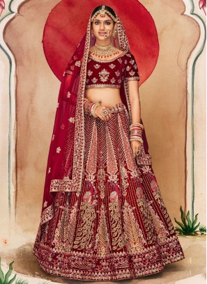 Maroon Velvet A Line Lehenga Choli