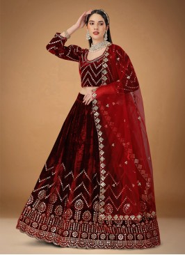 Maroon Velvet Ceremonial Designer Lehenga Choli